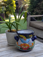 Colorful 10.5" Round Flower Pot, Talavera Ceramic Planter, Handmade Pottery is Outdoor Garden Decor, Indoor Home Decor