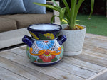 Colorful 10.5" Round Flower Pot, Talavera Ceramic Planter, Handmade Pottery is Outdoor Garden Decor, Indoor Home Decor