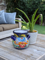 Colorful 10.5" Round Flower Pot, Talavera Ceramic Planter, Handmade Pottery is Outdoor Garden Decor, Indoor Home Decor