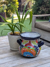 Colorful 10.5" Round Flower Pot, Talavera Ceramic Planter, Handmade Pottery is Outdoor Garden Decor, Indoor Home Decor