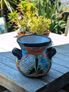 Colorful 10.5" Round Flower Pot, Talavera Ceramic Planter, Handmade Pottery is Outdoor Garden Decor, Indoor Home Decor