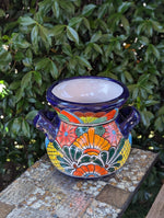 Colorful 10.5" Round Flower Pot, Talavera Ceramic Planter, Handmade Pottery is Outdoor Garden Decor, Indoor Home Decor