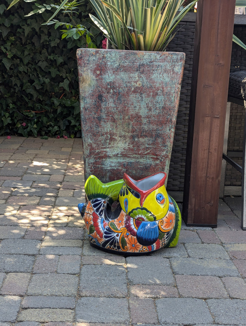 Talavera Whale Planter is Hand Painted Ceramic Mexican Pottery | Large Fish Planter Pot for Yard Art & Outdoor Garden Decor, Big Flower Pot