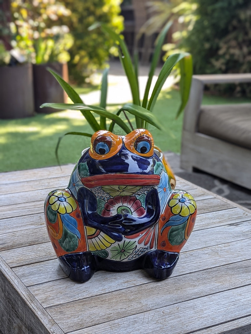 Talavera Frog Flower Pot | Ceramic Pottery for Indoor or Outdoor Planter Pot, Handmade Mexican Home Decor or Garden Decor & Yard Art