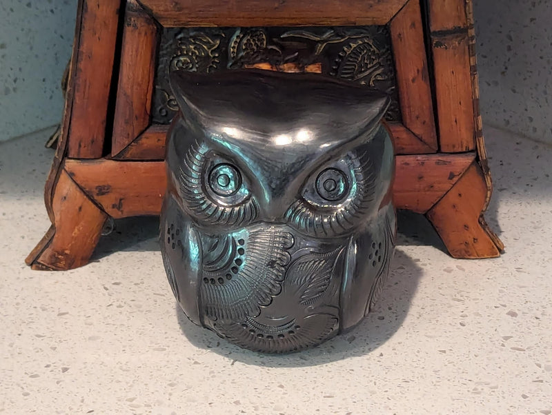 Ceramic Black Owl, Handmade Decorative Owl Statue Home Decor, Wise Owl Shelf Decor