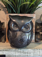 Ceramic Black Owl, Handmade Decorative Owl Statue Home Decor, Wise Owl Shelf Decor