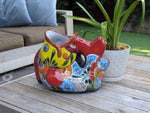 Talavera Whale Planter is Hand Painted Ceramic Mexican Pottery | Large Fish Planter Pot for Yard Art & Outdoor Garden Decor, Big Flower Pot