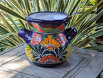 Colorful 10.5" Round Flower Pot, Talavera Ceramic Planter, Handmade Pottery is Outdoor Garden Decor, Indoor Home Decor