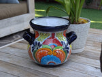 Colorful 10.5" Round Flower Pot, Talavera Ceramic Planter, Handmade Pottery is Outdoor Garden Decor, Indoor Home Decor