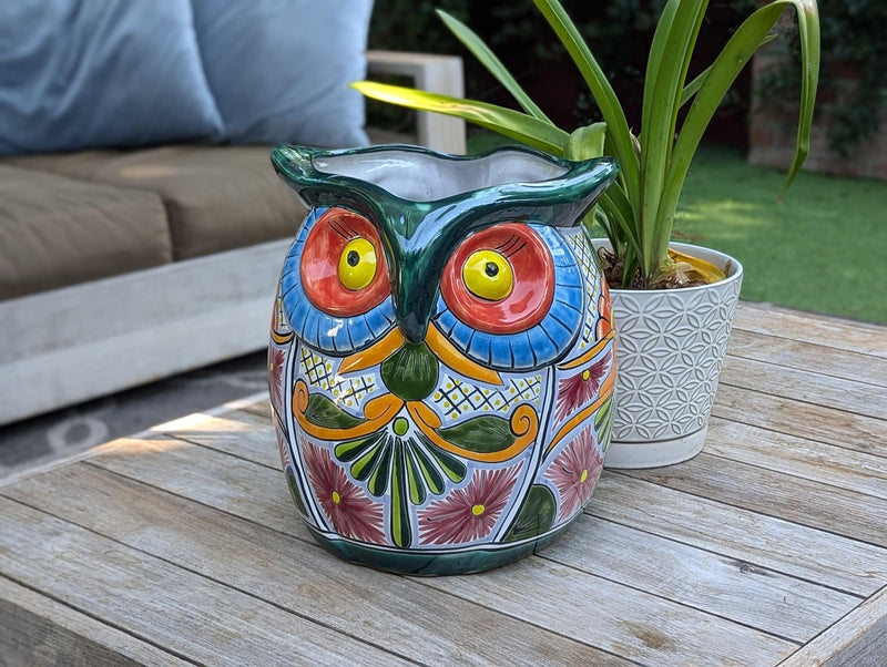 Gorgeous 14" Owl Flower Pot  Talavera Ceramic Planter, Handmade Pottery  Outdoor Garden Decor, Indoor Home Decor  Unique Gift for Birders