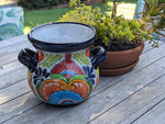 Colorful 10.5" Round Flower Pot, Talavera Ceramic Planter, Handmade Pottery is Outdoor Garden Decor, Indoor Home Decor