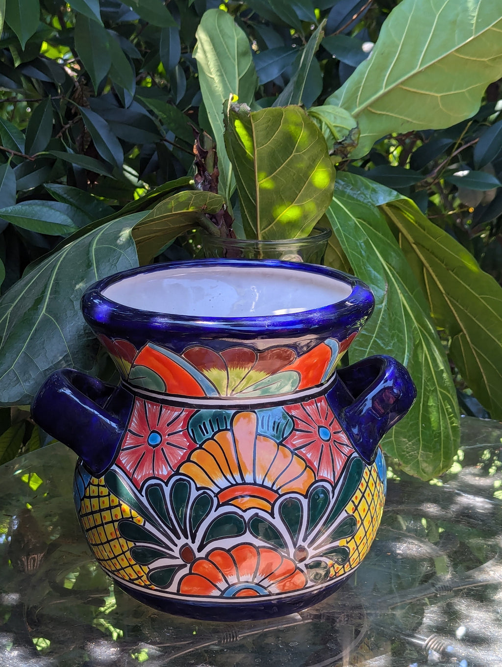 Colorful 10.5" Round Flower Pot, Talavera Ceramic Planter, Handmade Pottery is Outdoor Garden Decor, Indoor Home Decor