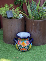 Colorful 10.5" Round Flower Pot, Talavera Ceramic Planter, Handmade Pottery is Outdoor Garden Decor, Indoor Home Decor