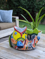 Talavera Whale Planter is Hand Painted Ceramic Mexican Pottery | Large Fish Planter Pot for Yard Art & Outdoor Garden Decor, Big Flower Pot