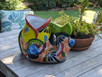 Talavera Whale Planter is Hand Painted Ceramic Mexican Pottery | Large Fish Planter Pot for Yard Art & Outdoor Garden Decor, Big Flower Pot