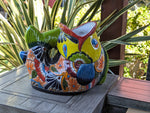 Talavera Whale Planter is Hand Painted Ceramic Mexican Pottery | Large Fish Planter Pot for Yard Art & Outdoor Garden Decor, Big Flower Pot