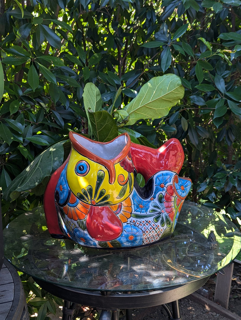 Talavera Whale Planter is Hand Painted Ceramic Mexican Pottery | Large Fish Planter Pot for Yard Art & Outdoor Garden Decor, Big Flower Pot