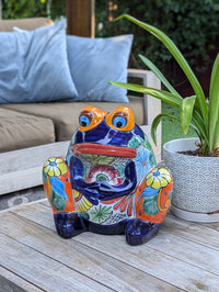 Talavera Frog Flower Pot | Ceramic Pottery for Indoor or Outdoor Planter Pot, Handmade Mexican Home Decor or Garden Decor & Yard Art