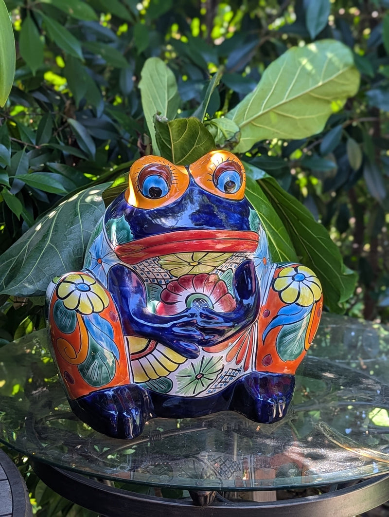 Talavera Frog Flower Pot | Ceramic Pottery for Indoor or Outdoor Planter Pot, Handmade Mexican Home Decor or Garden Decor & Yard Art