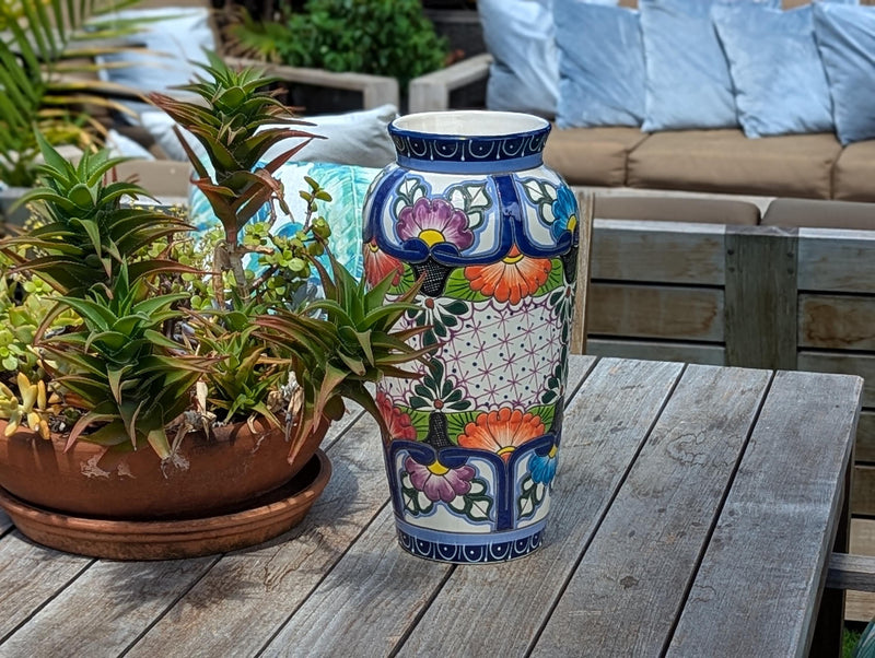 Ceramic Talavera Vase is Exquisite Handmade Mexican Pottery | Decorative Flower Vase is Gorgeous Centerpiece for Home Decor or Yard Decor