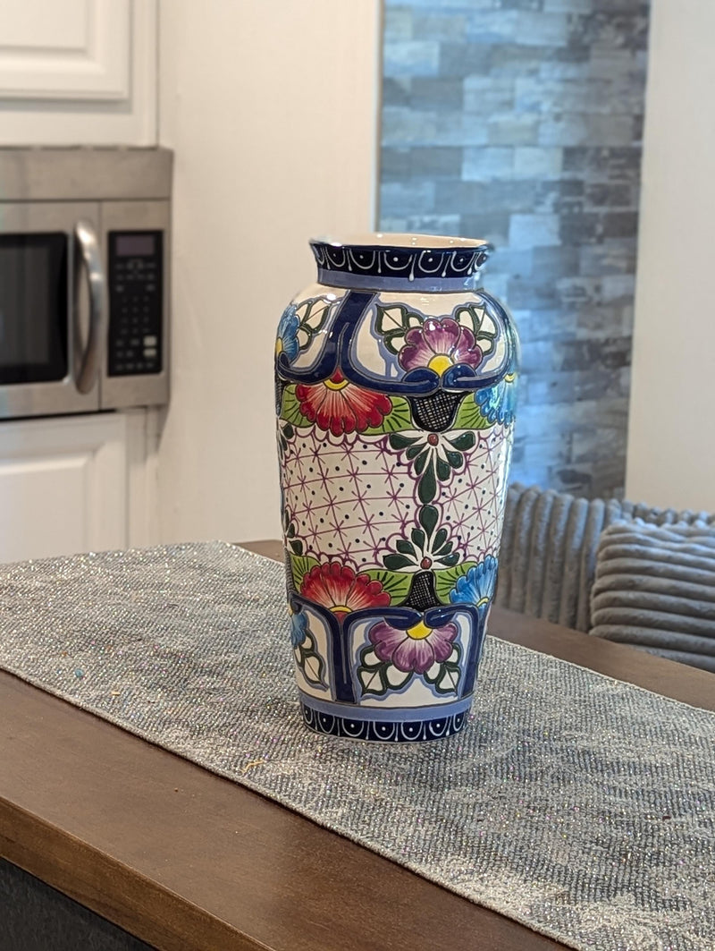 Ceramic Talavera Vase is Exquisite Handmade Mexican Pottery | Decorative Flower Vase is Gorgeous Centerpiece for Home Decor or Yard Decor