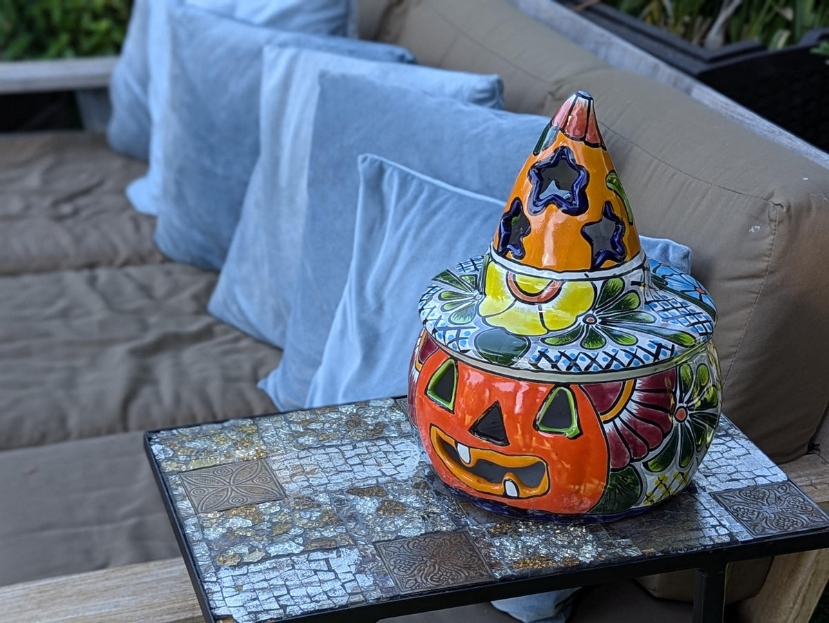 Halloween Pumpkin Fall Decor, Unique Halloween Gift Ideas, Handmade Mexican Talavera Art & Home Decor, Large Autumn Jack-o-Lantern