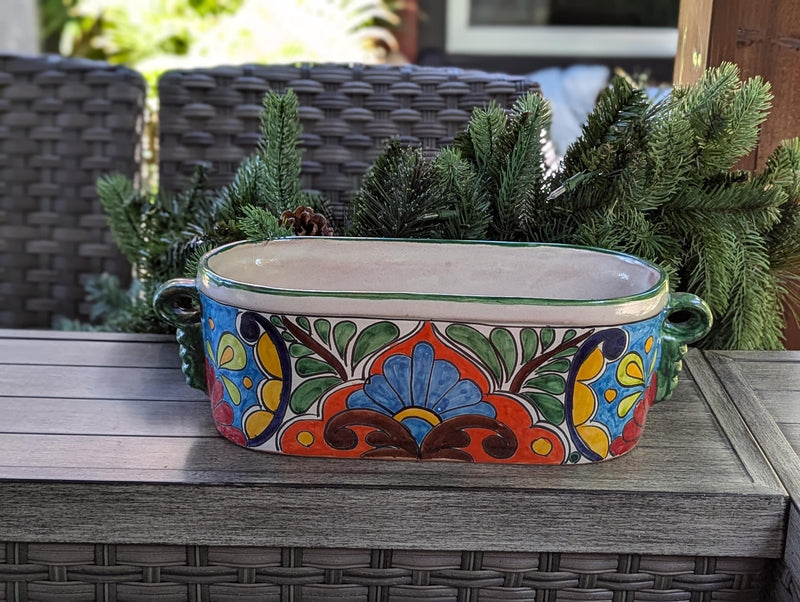 Succulent Planters Talavera Pottery, Indoor Windowsill Cute Succulent Planter Box, Ceramic Planter Mexican Art as Housewarming Gift