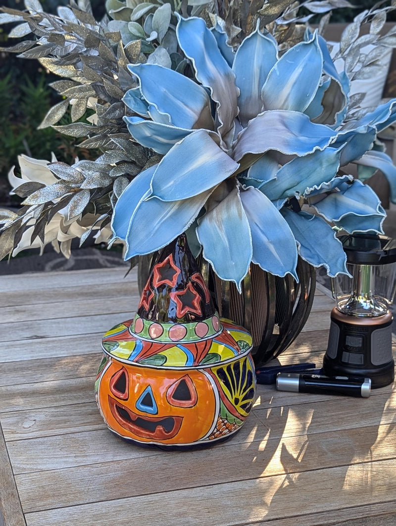 Halloween Pumpkin Fall Decor, Unique Halloween Gift Ideas, Handmade Mexican Talavera Art & Home Decor, Large Autumn Jack-o-Lantern