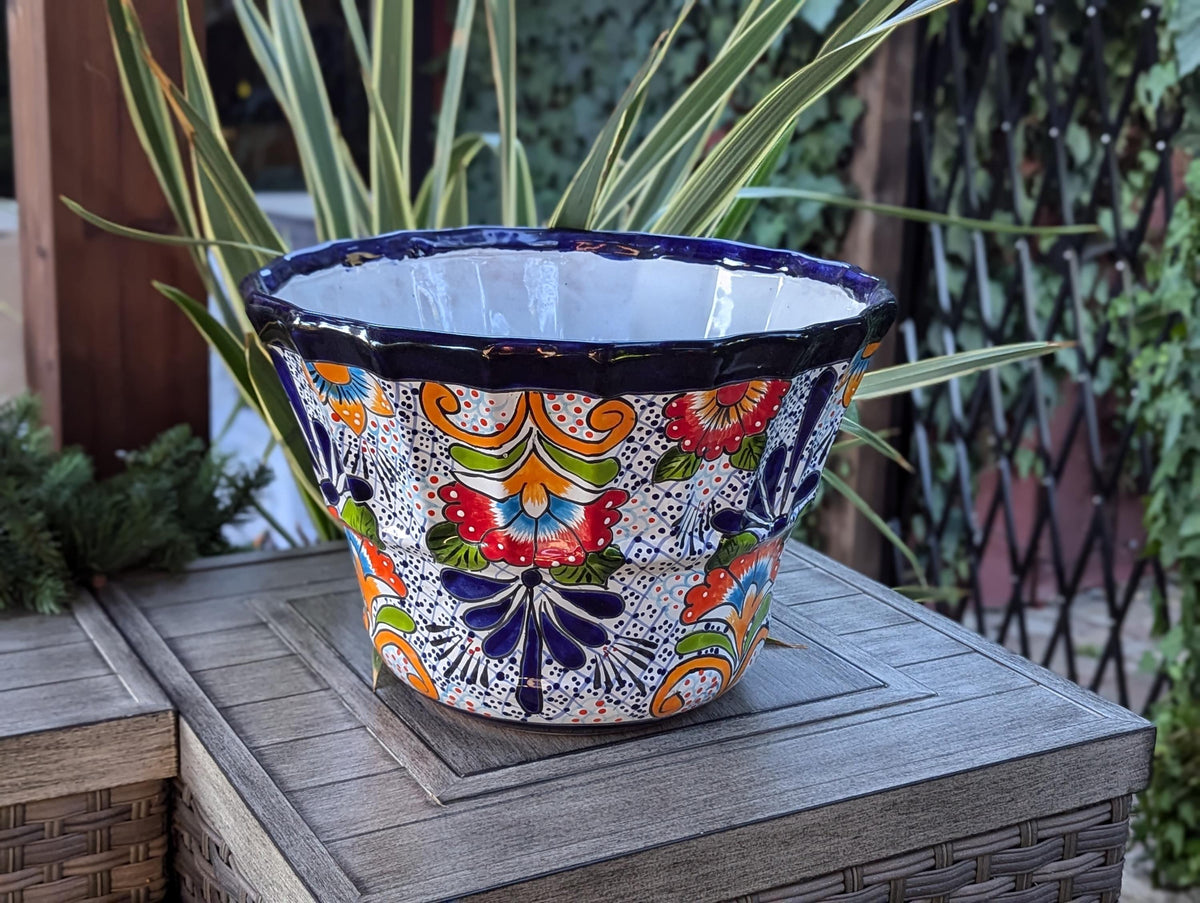 wide planter pot Colorful 17" Wide Margarita Ceramic Planter, Large Planter Pot Talaver – LUV2BRD