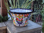 Colorful 17" Wide Margarita Ceramic Planter, Large Planter Pot Talavera Pottery, Indoor Outdoor Decor Flower Pot Handmade In Mexico