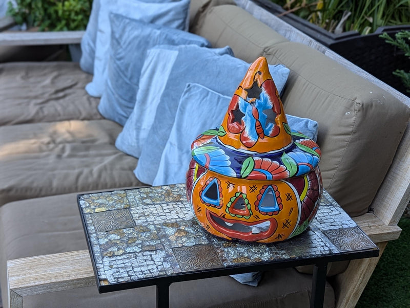 Halloween Pumpkin Fall Decor, Unique Halloween Gift Ideas, Handmade Mexican Talavera Art & Home Decor, Large Autumn Jack-o-Lantern