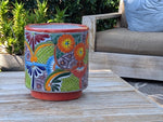 14" Tall Round Flower Pot Colorful Talavera Ceramic Planter is Handmade Mexican Pottery, Garden and Home Decor or Housewarming Gift