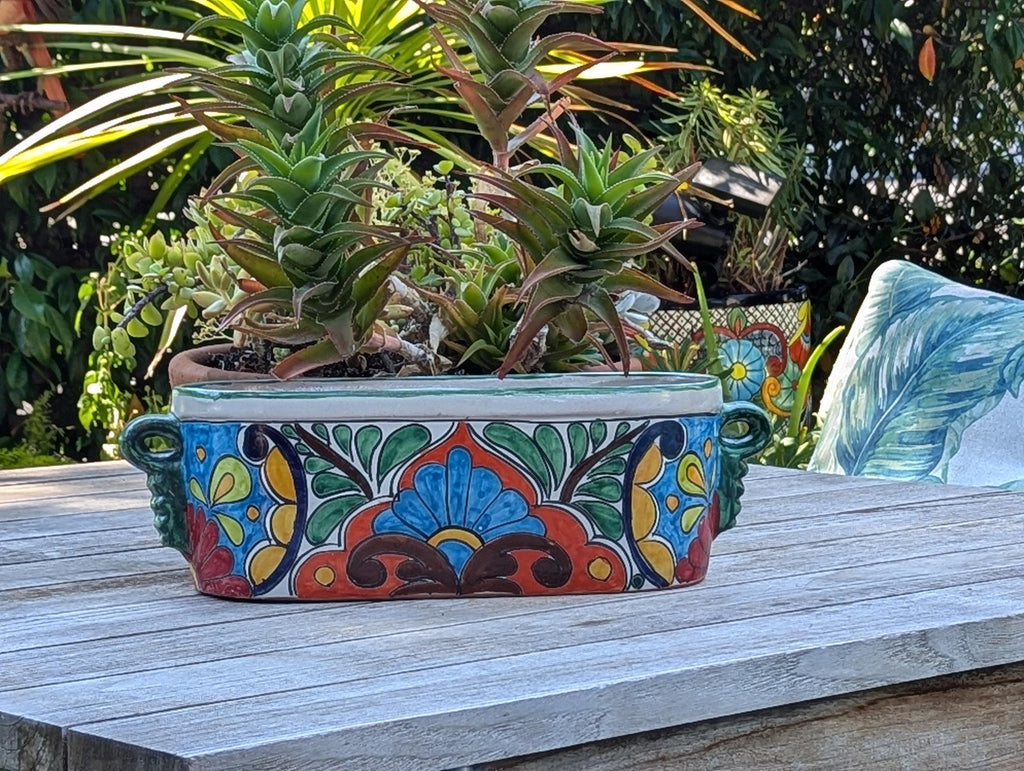 Succulent Planters Talavera Pottery, Indoor Windowsill Cute Succulent Planter Box, Ceramic Planter Mexican Art as Housewarming Gift