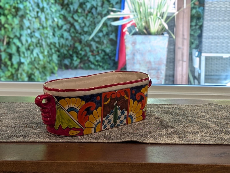 Succulent Planters Talavera Pottery, Indoor Windowsill Cute Succulent Planter Box, Ceramic Planter Mexican Art as Housewarming Gift