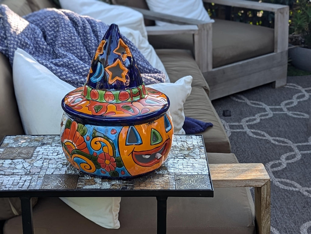 Halloween Pumpkin Fall Decor, Unique Halloween Gift Ideas, Handmade Mexican Talavera Art & Home Decor, Large Autumn Jack-o-Lantern