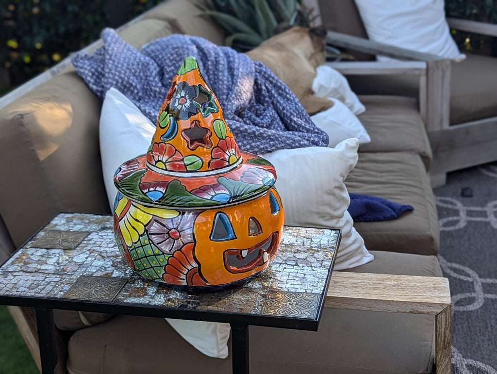 Halloween Pumpkin Fall Decor, Unique Halloween Gift Ideas, Handmade Mexican Talavera Art & Home Decor, Large Autumn Jack-o-Lantern