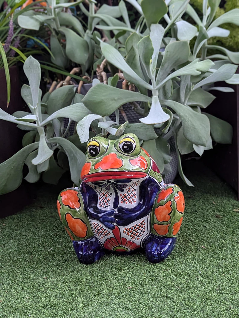 Talavera Frog Flower Pot | Ceramic Pottery for Indoor or Outdoor Planter Pot, Handmade Mexican Home Decor or Garden Decor & Yard Art