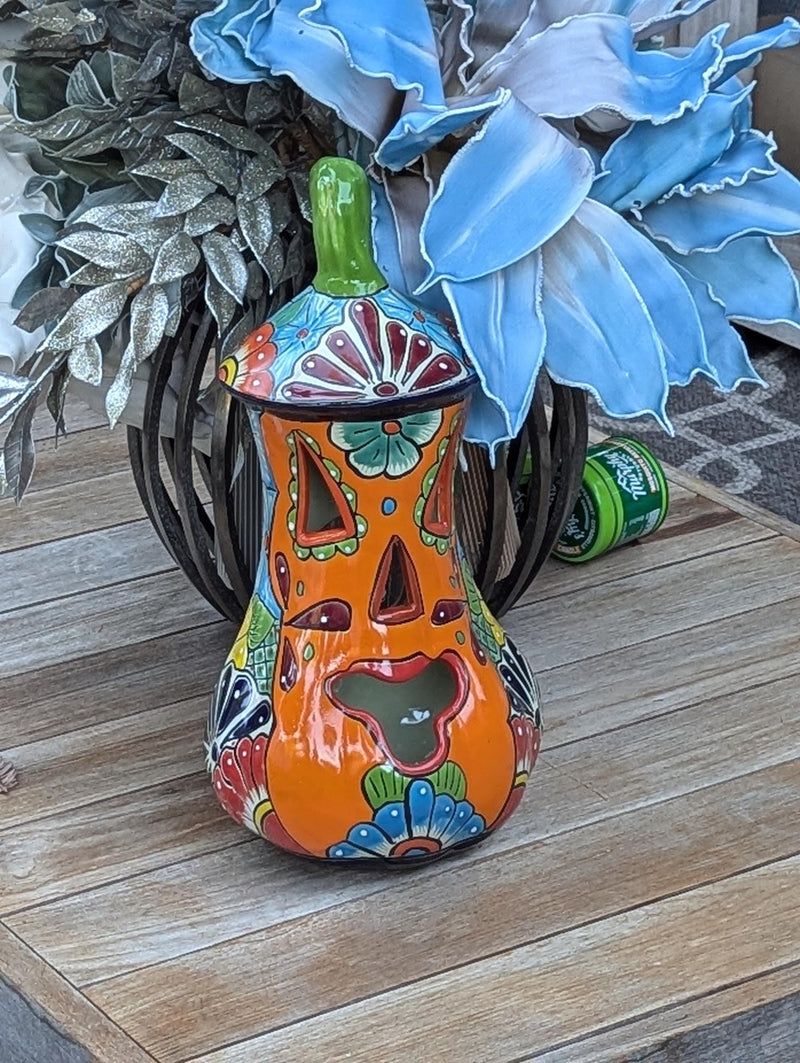 Halloween Pumpkin Decor, Talavera Pottery, Jack-o-Lantern Home Decoration, Handmade Mexican Art for Outdoor Patio Decor or Trick or Treat