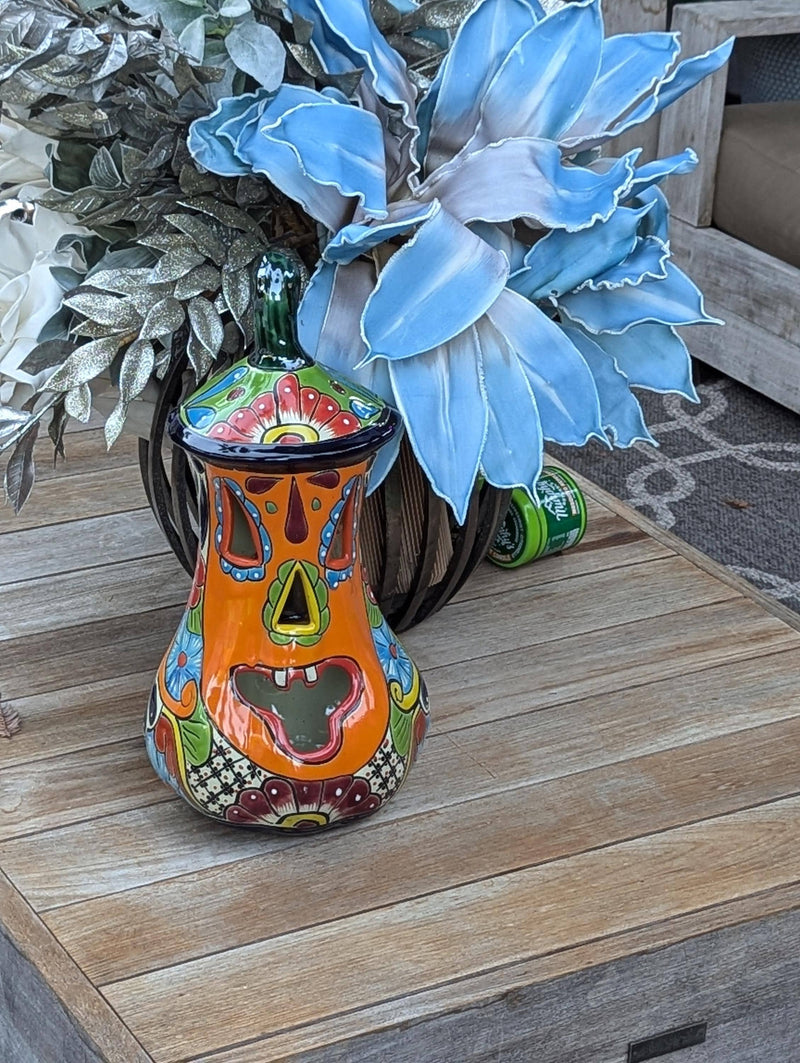 Halloween Pumpkin Decor, Talavera Pottery, Jack-o-Lantern Home Decoration, Handmade Mexican Art for Outdoor Patio Decor or Trick or Treat