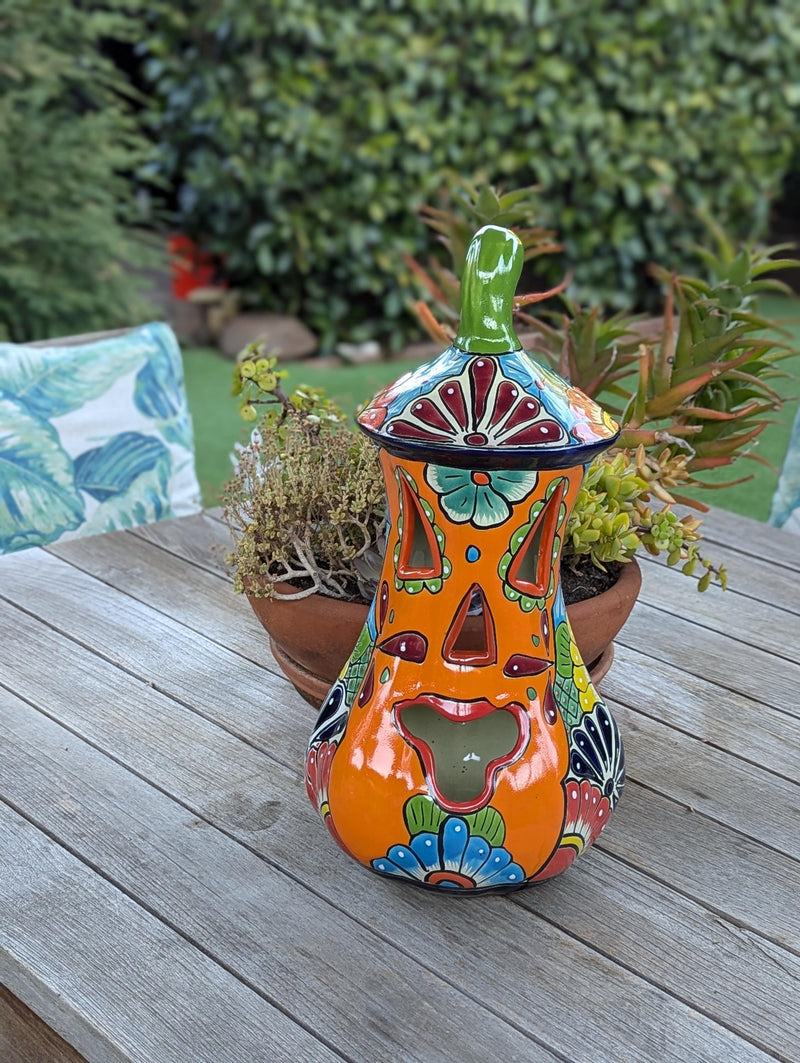 Halloween Pumpkin Decor, Talavera Pottery, Jack-o-Lantern Home Decoration, Handmade Mexican Art for Outdoor Patio Decor or Trick or Treat