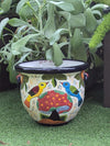 15" Round Flower Pot & Ceramic Planter is Handmade Mexican Talavera Pottery, Garden and Home Decor Featuring Birds | Great Housewarming Gift