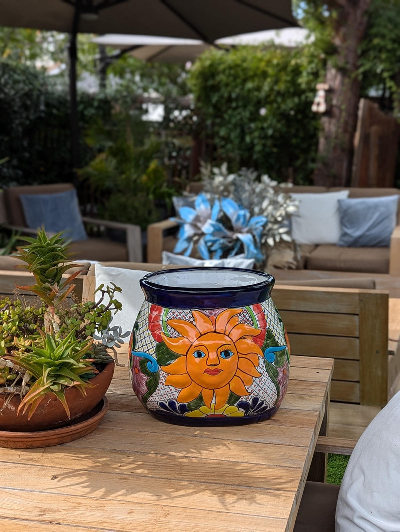 11.5" Oval Mexican Sun Flower Planter Pot is a Colorful, Handmade Talavera Ceramic Planter Pot for Home and Garden Decor, Outdoor Yard Art