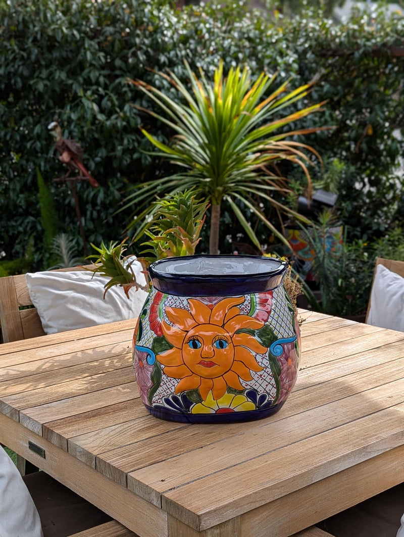 11.5" Oval Mexican Sun Flower Planter Pot is a Colorful, Handmade Talavera Ceramic Planter Pot for Home and Garden Decor, Outdoor Yard Art