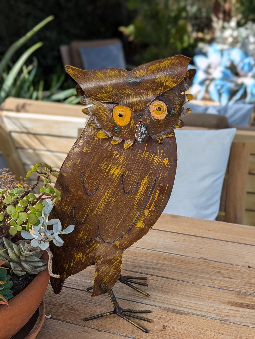 Brown Owl Garden Decor & Metal Owl Statue, Outdoor Owl Decoration Yard Decor, Metal Owl Sculpture Home Decor Figurine