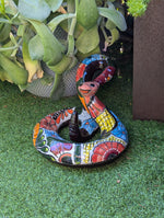 Talavera Rattlesnake Figurine Ceramic Mexican Pottery, Outdoor Snake Decor and Garden Statue Handmade in Mexico