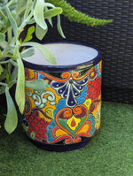 14" Tall Round Flower Pot Colorful Talavera Ceramic Planter is Handmade Mexican Pottery, Garden and Home Decor or Housewarming Gift