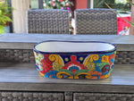 Oval Planter Talavera Pottery, Indoor or Outdoor Flower Pot, Ceramic Mexican Art as Housewarming Gift