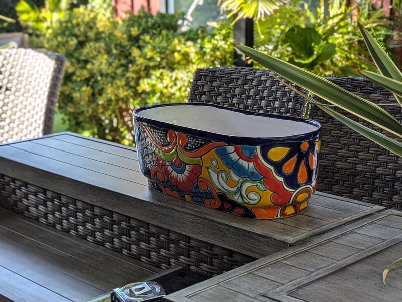 Oval Planter Talavera Pottery, Indoor or Outdoor Flower Pot, Ceramic Mexican Art as Housewarming Gift