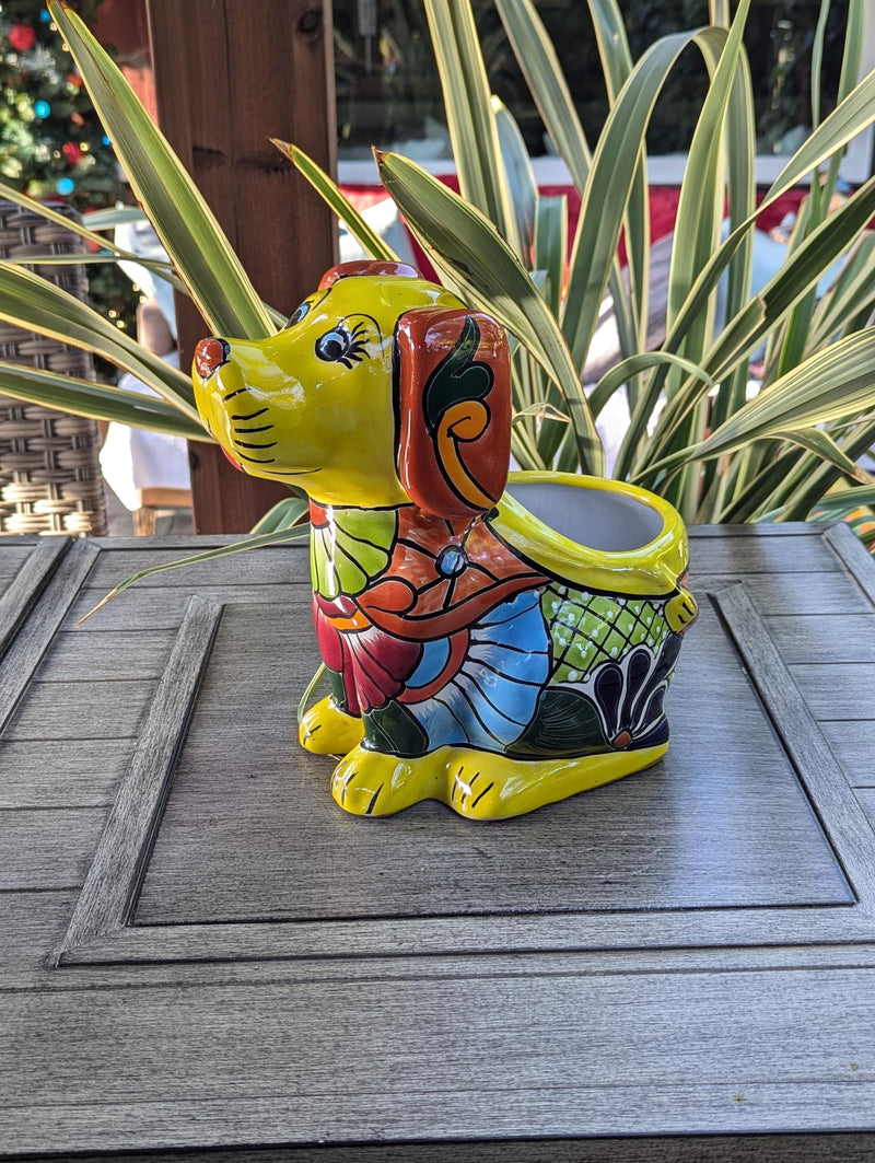 Talavera Dog Flower Pot for Outdoor Decor or Garden Decorations, Planter Pot is Handmade Mexican Pottery, great as Cute Dog Lover Gifts