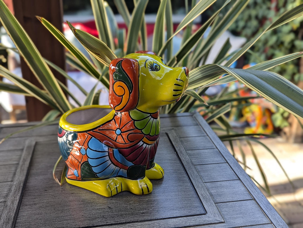 Talavera Dog Flower Pot for Outdoor Decor or Garden Decorations, Planter Pot is Handmade Mexican Pottery, great as Cute Dog Lover Gifts